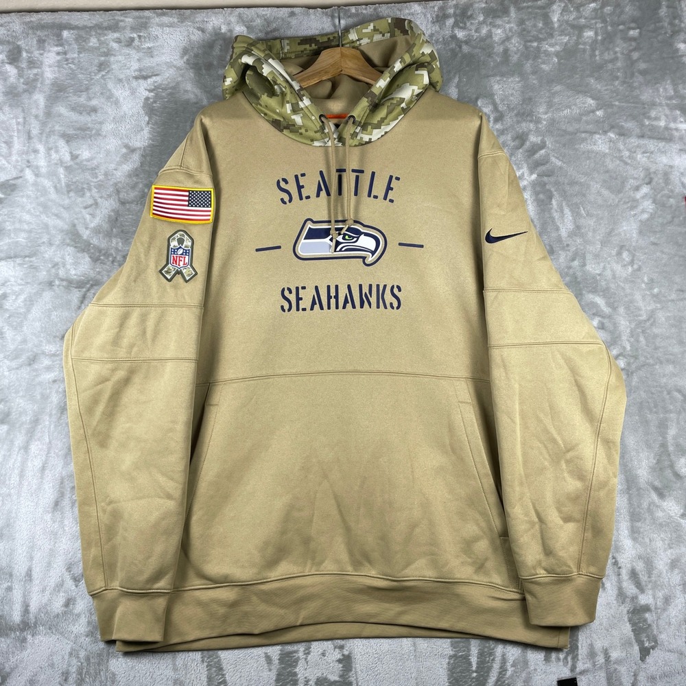 Nike Hoodie Men XXL Tan Seattle Seahawks Salute to Service Camo AT6747-297